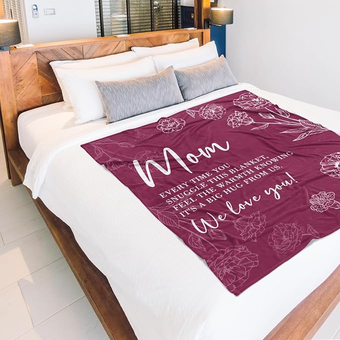 GiltGlimmer Mom Birthday Gifts, Mom Floral Blanket Burgundy, 60" x 50" | Gifts for Moms from Daughter Son, We Love You Present for Mother Mommy Christmas Mothers Day