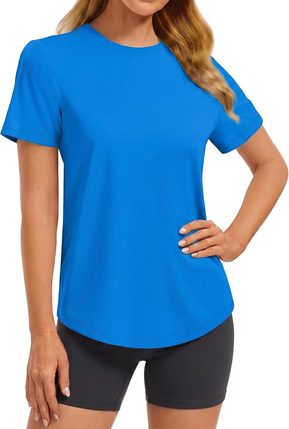 PINSPARK Soft Workout Tops for Women UPF 50+ Sun Protection Shirt Quick Dry Athletic Running Hiking Travel Basic Tee Shirts