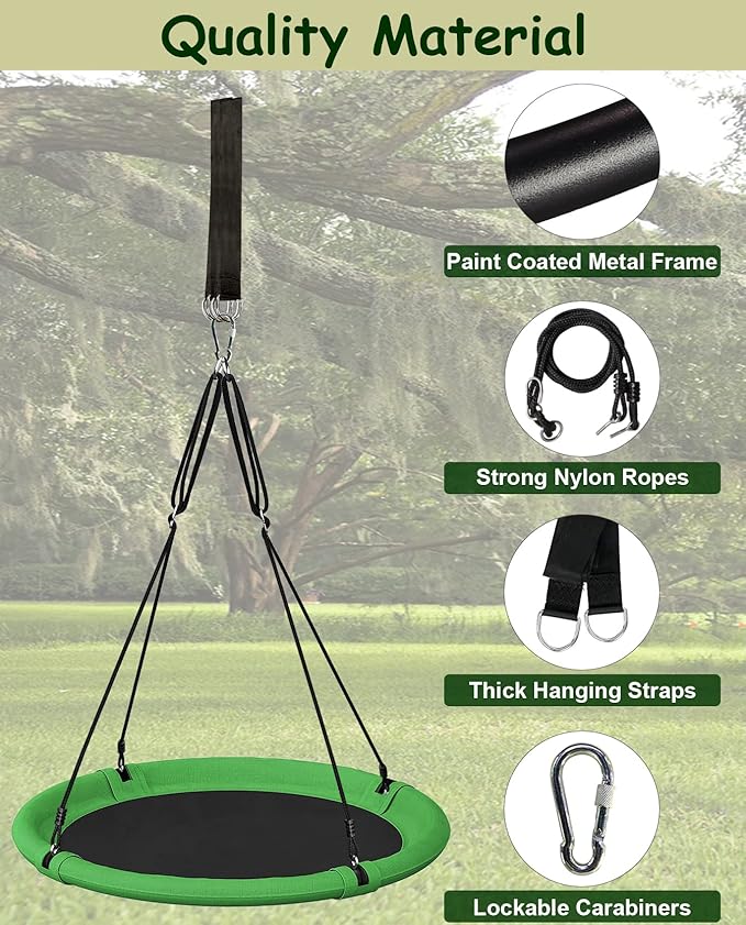 40 Inch Saucer Tree Swing Set for Kids & Adults, Adjustable Swing Sets for Backyard or Outdoor Playground, Green & Black, 1 Pack