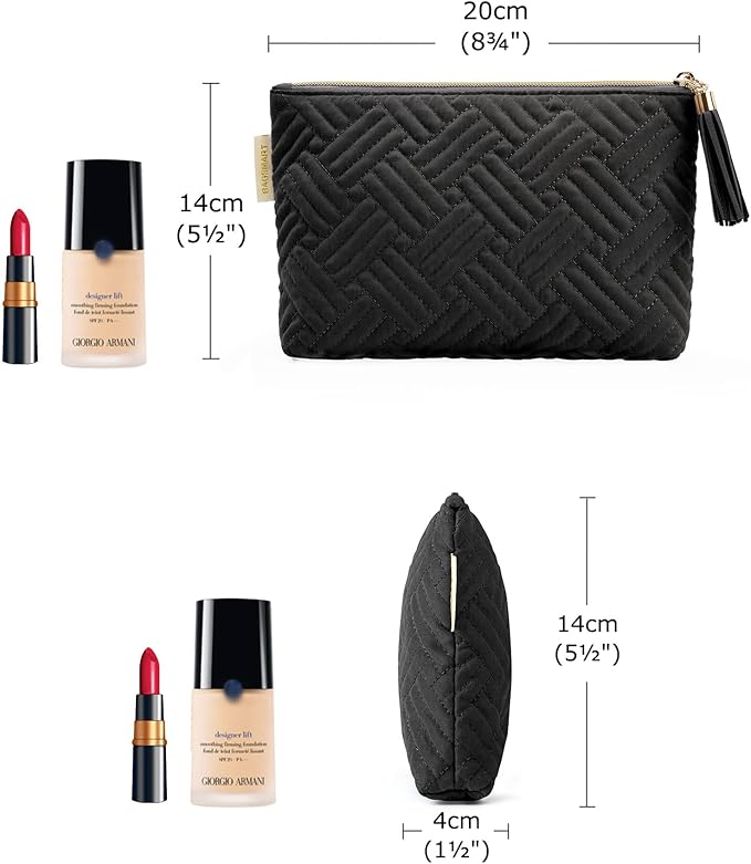 BAGSMART Small Makeup Bag, Elegant Cosmetic Pouch with Tassel, Soft Water-Resistant Travel Organizer for Women, Cosmetics & Everyday Essentials, Black