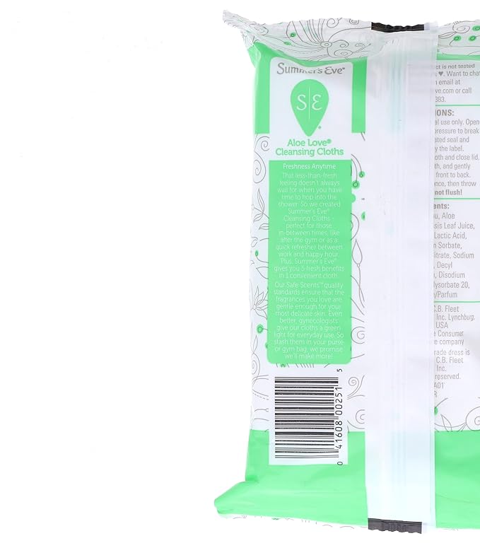Summer’s Eve Aloe Love Gentle Daily Feminine Wipes, Removes Odor, pH balanced, 32 Count, (Pack of 2)