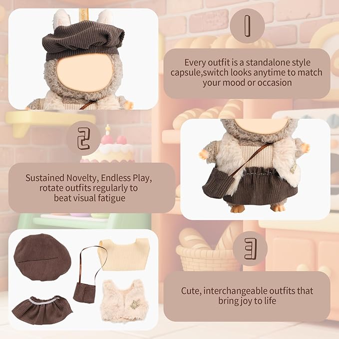Coolcandy 17cm Doll Clothes for Doll, Fashionable Dolls Outfit with Accessories Suit, Stylish Adorable Dolls Clothes Set, Soft Fabric, Detailed Stitching(Doll Not Included)