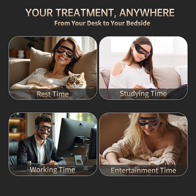 Red Light Therapy for Eyes, 4-in-1 3 Minutes Treatment Under Eye Red Light Mask, Targets Fine Lines, Eye Bags, Wrinkles & Dark Circles, Rejuvenating Eye Massager for Men Women (Black)