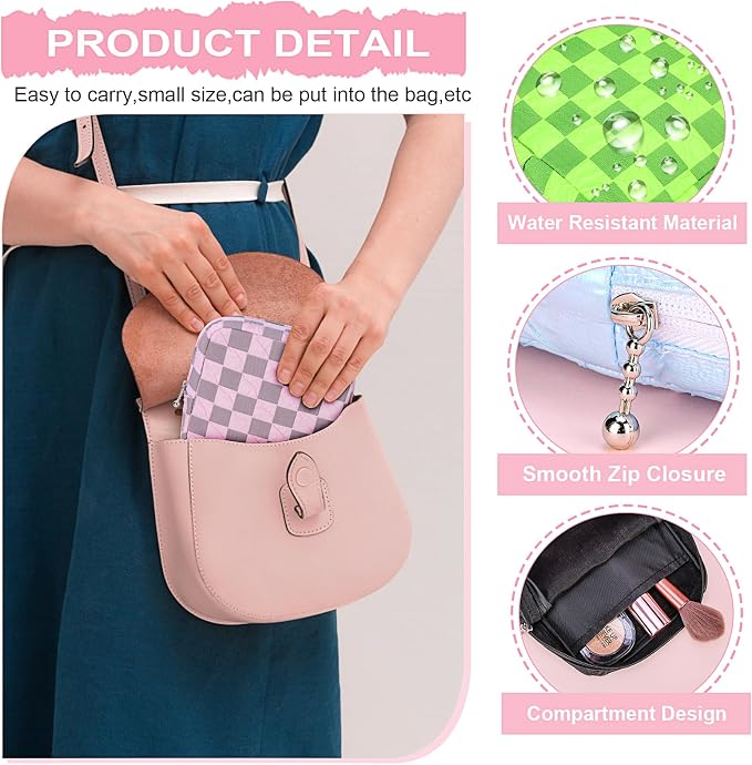 Sanitary Napkin Storage Bag Polyester Fabric Period Bag for Teen Girls Sanitary Pad Pouch for Sanitary Napkins/Tampons/Panty Liners Privacy Protector Pad Bag (Bubble-Check, Pink)