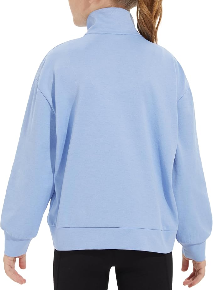 Girls Long Sleeve Collared Shirt Button Down Mock Neck Sweatshirt Athletic Cycling Clothing for Kids 5-14Years