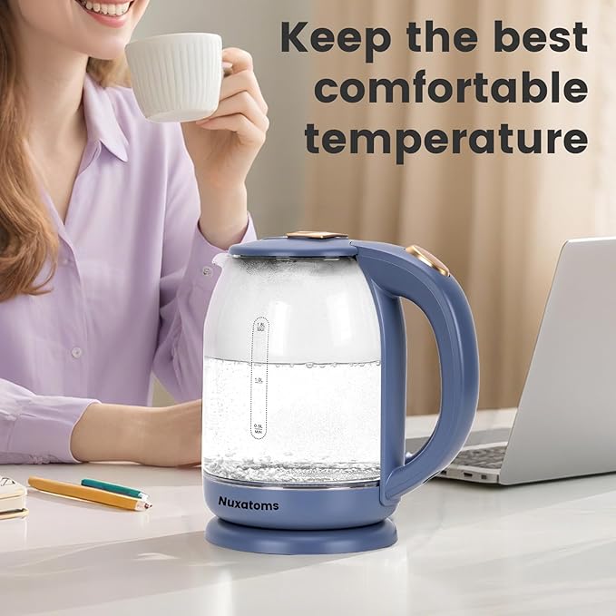 Glass Electric Kettle, No Plastic Contact With Water, 1.8L Electric Tea Pot, Automatic Shut-off, Borosilicate glass Visual Boiling, Water Heater & Teapot Perfect For Tea & Coffee