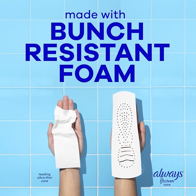 Always Infinity Feminine Pads for Women, Flexfoam Pads Without Wings, Size 2, Heavy Absorbency, Unscented, 96 Count (3 Packs of 32)