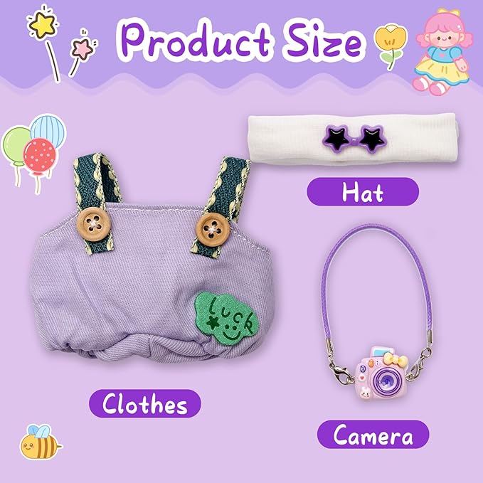 Dolls Clothes for 17cm Dolls Accessories, 3 Piece Set Outfits for Doll, Handcrafted Stylish Doll Clothes(NO Doll) (Purple)