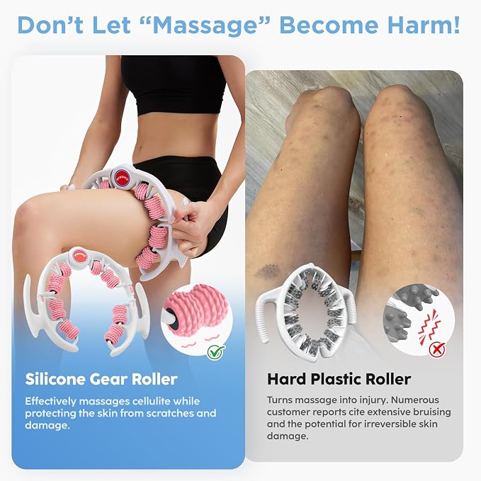 Cellulite Massage Tool, Anti-Cellulite Roller - Lymphatic Drainage Massager - Muscle Roller, Deep Fascia Massage, Dimpled Skin Removal, Legs/Thighs/Buttocks, Smooth Skin (14 Wheel - Pink)