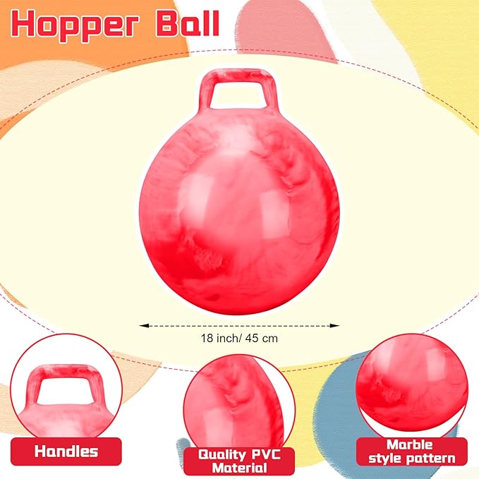 Kids Bouncy Hopper Ball with Handle Jumping Hopping Exercise Balls for Toddlers Boys Girls Indoor Outdoors Sports School Games Exercise Gifts(18 Inch,Marbled Red)