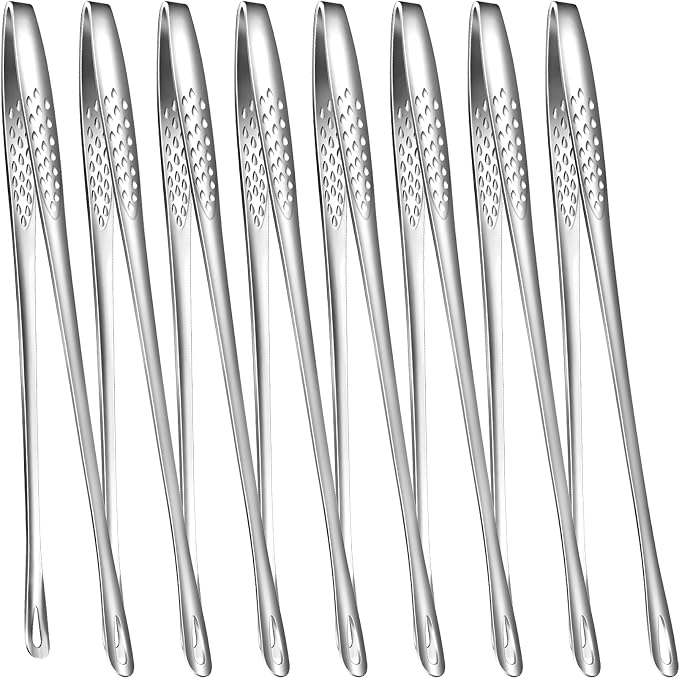 8 Pack Korean BBQ Tongs, 7.8 Inch Stainless Steel Grill Tongs (11 in)
