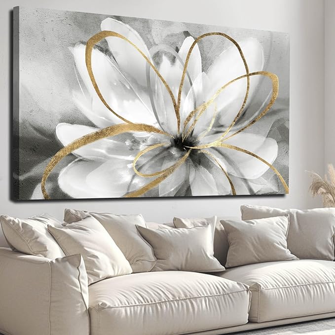 SOUGUAN Botanical Art Posters Gold Flower Wall Decoration Contemporary Wall Art for Living Room Large Size 32"x48" Photo for Dining Room Wall
