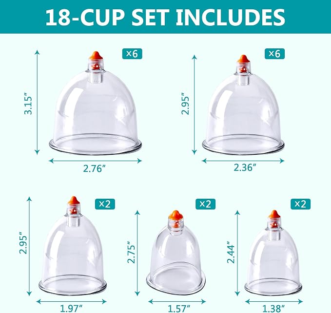 Cupping Therapy Set, 18 Pcs Cupping Set, Professional Cupping Kit for Massage Therapy, Portable Upgrade Cupping with Case, Pump Suction Cups for Cellulite Muscle Pain Relief Physical Therapy.