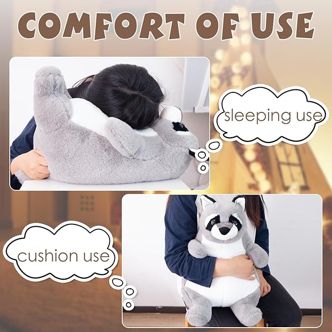 ARELUX Giant 22in Big Raccoon Plush Large Stuffed Animal Hugging Pillow: Soft Jumbo Sleeping Body Warm Fluffy Pillow Adorable Chubby Plushie Toy Gifts for Boys Girls
