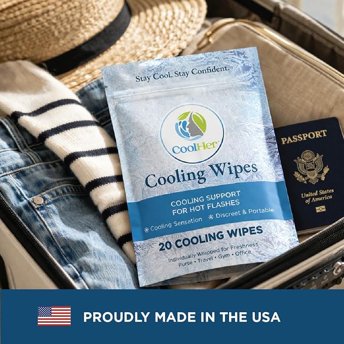 Cooling Wipes for Women – Gentle Cooling for Hot Flashes, Hot Weather & Travel – Individually Wrapped Cooling Wipes – Not Overpowering (20 Count)