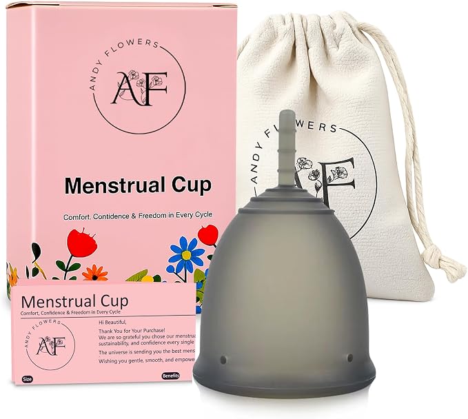 Reusable Menstrual Cup, Medical Grade Silicone Period Cup for Women & Beginners, Eco-Friendly Feminine Hygiene, Leak-Free Comfort for Up to 12 Hours (Small & Large) (Gray, Large)