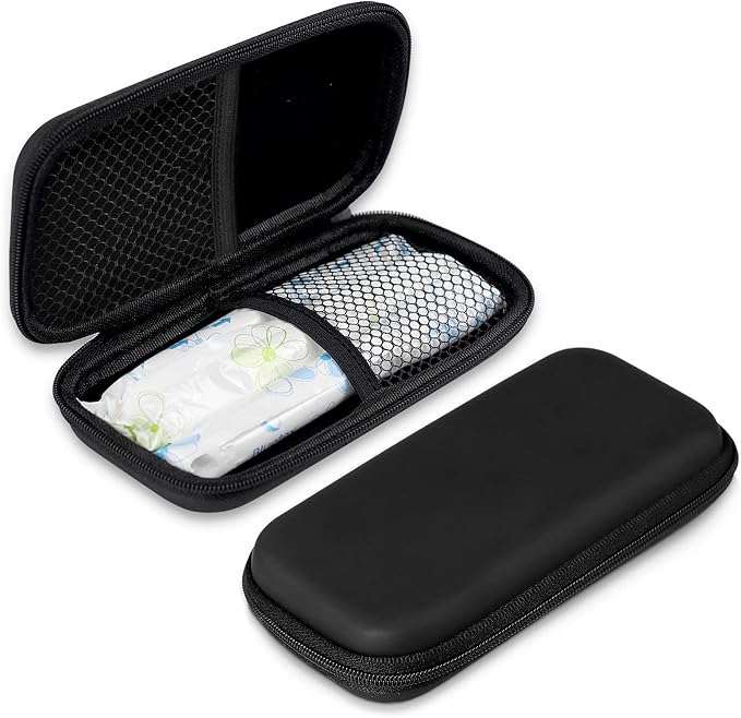 Tampon Storage Bag,Black Tampon Organizer Bag with Zipper Pack of 2 Small Pouch for Feminine Products 6.3x3.3x1.2inches Portable Period Bags for Women,Ladies