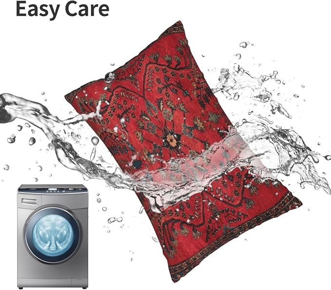 Red Persian Carpet Vintage Antique Nature Fine Pillow Covers Decorative Lumbar Throw Pillowcase 12x20 Inch Couch Cushion Cover for Home Decor Living Room Bedroom College Dorm Bed Car Sofa