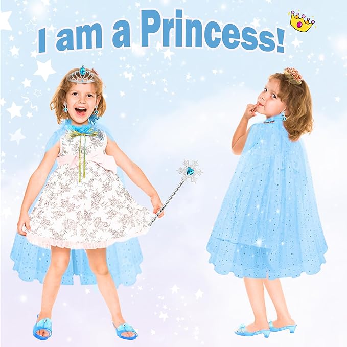 Heaning Princess Dress Up for Girls Costumes Accessories with Cape Christmas Birthday Gift Toys for 3-6 Year old Girl