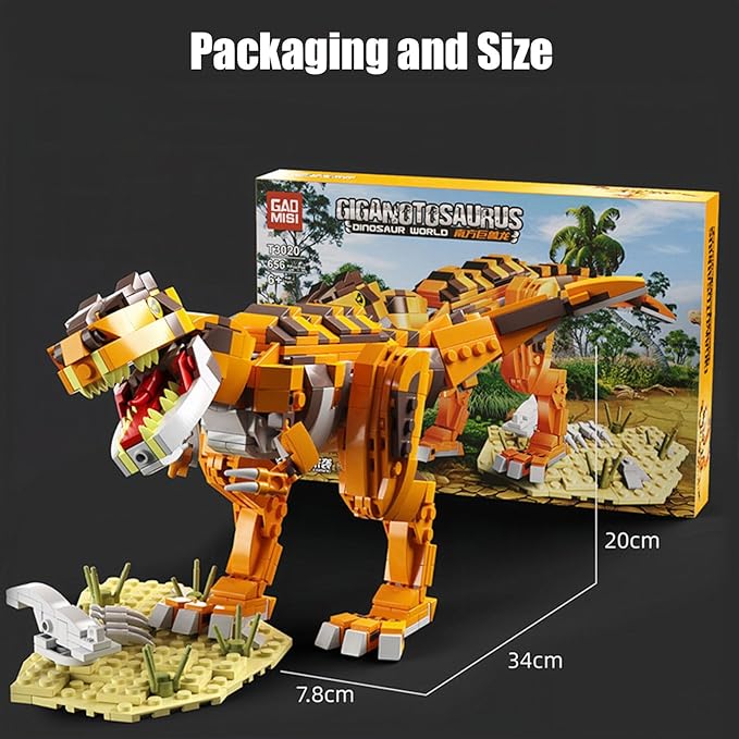 Jurassic Dinosaur Blocks Toys Set Compatible with Lego,656 Pcs Dinosaur Park World Toys for Age 7 8 9 10 11 12 13 14 Years,Giganotosaurus Toy for 7-9 Year Old Boy Christmas Birthday