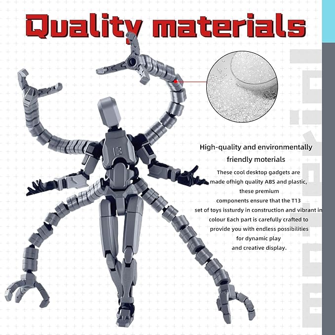 Assembly Completed T13 Action Figure,Dummy 13 T13 Action Figure Multi-Jointed Movable,Ultimate Desktop Decor for Lovers t-13 Movability 3D Printed Toys (White, 7.2in)