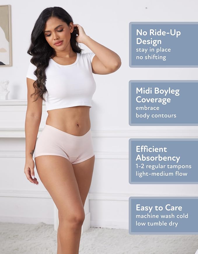 Goat Union Organic Cotton Boyleg Period Underwear for Women & Teens - Moderate Absorbency Period Panty