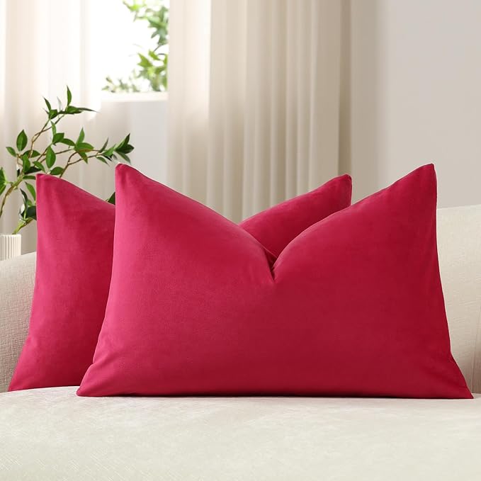 Lumbar Pillow Covers 12x20 Hot Pink: Pack of 2 Cozy Soft Velvet Rectangular Modern Luxury Decorative Throw Pillow Cases for Sofa Couch Living Room Bed Home Decor