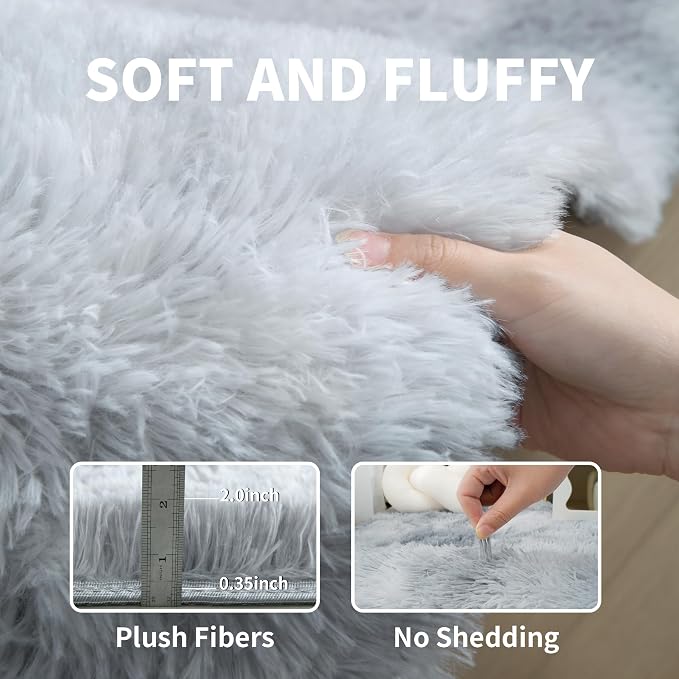 5x7 Tie-Dyed Light Grey Shag Rug for Bedroom, Soft Plush Fluffy Carpet | Gray Area Rug for Living Room, Kids Nursery, Dorm Room, Washable Non Slip Shaggy Floor Carpet