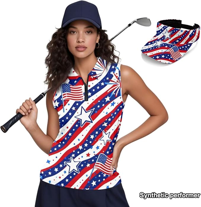 POLERO Golf Tank Top Women Golf Shirts and Visor Hat Collared Racerback Tennis Shirt Set Quarter Zip