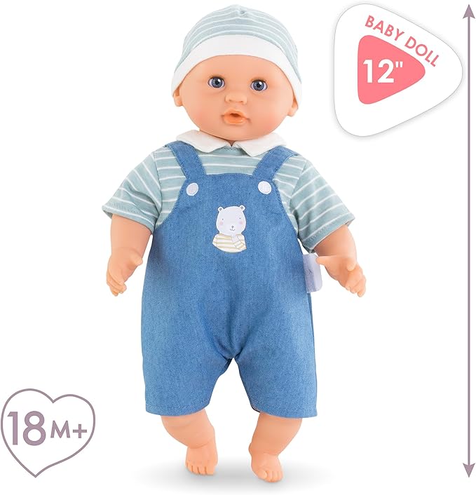 Corolle Bébé Calin Maud - 12" Soft Boy Baby Doll with Vanilla Scent, Blue Outfit & Sleeping Eyes for Girls Ages 18 Months+, Cute Reborn Realistic Baby Dolls for 2 Year Old Girls
