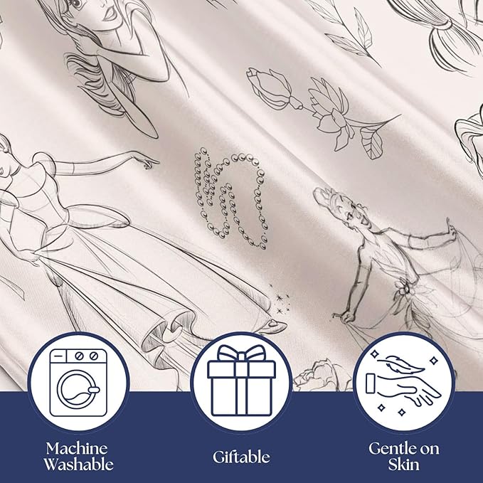 Jay Franco Satin Pillowcase - Standard Size 20x30 Inch Silky Soft Premium Pillow Cover, Beige - Disney Princess