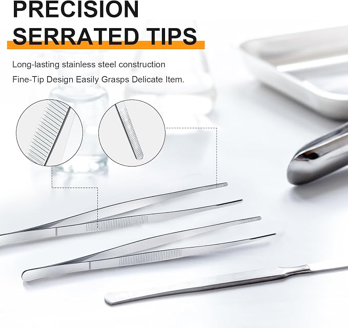 Yaomiao 4 Packs 12 Inch 10 Inch Bar Tweezers Silver Cocktail Tongs Long Garnish Tweezers Stainless Steel Bartender Kitchen Cooking Tongs for Cocktail Food Fruit Korean BBQ Bartender Chef, Multi-use