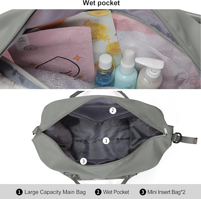Travel Duffel Bag, Carry On Overnight Weekender Bags for Women | Travel Bag with Wet Pocket & Trolley Sleeve, For Spirit Airlines 18x14x8 Personal Item Bag