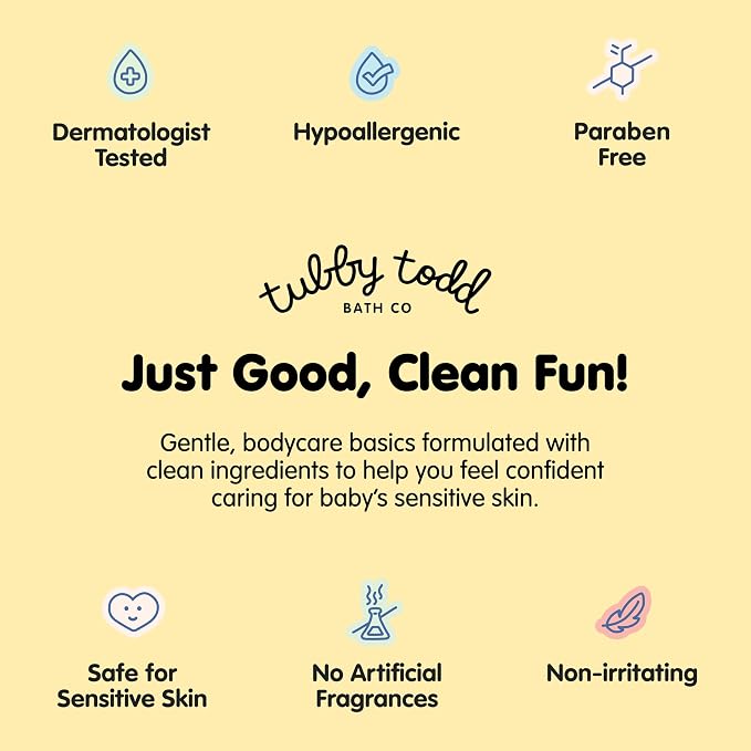 TUBBY TODD Baby Bath & Skincare Kit - The Baby Bundle - Shampoo and Body Wash, Everyday Lotion 8.5 Oz, All Over Ointment 3.5 Oz & Diaper Paste Cream 4 Oz Gift Set - Fragrance-Free