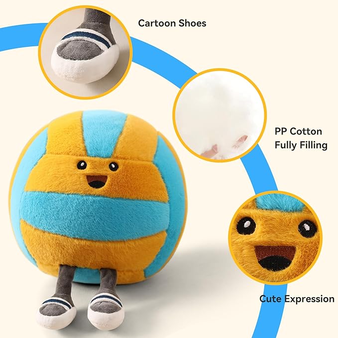 Funny Volleyball Pillow with Legs – Cute Stuffed Animal Toy for Boys Girls, Volleyball Throw Pillow Gift for Room Decor, Couch or Bed (Volleyball 11 Inch)