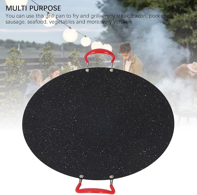 Non Stick Korean Grill Pan, Round BBQ Griddle Pan with Silicone Handle Design, High Temperature Resistant, Suitable for Camping, Outdoor Barbecue (Medium 80 X 60 X 53cm / 31.5 X