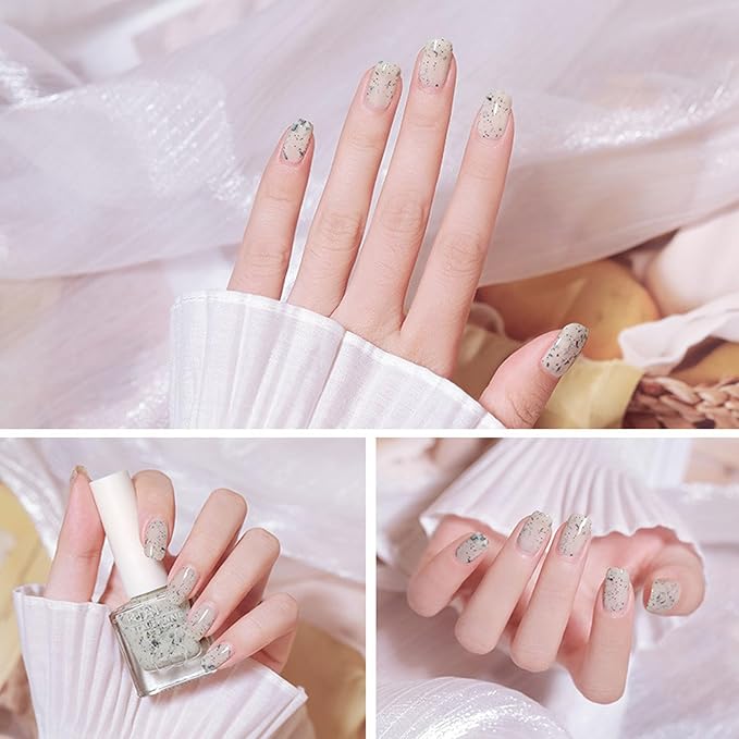 NovaCharm White Nail Polish - Glitter White Nail Polish with Sequins - Air Dry Quick Confetti Pop Holographic Nail Varnish - Chip Resistant Fingernail Polish Gel for Women Manicure DIY