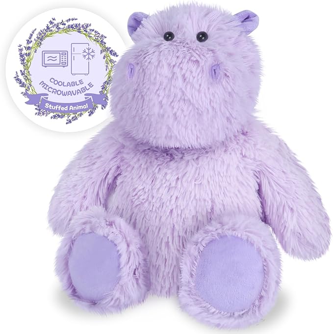 Warmable Hippo Stuffed Animals, Microwavable Stuffed Animal Heating Pads for Period & Stress Relief, Heatable & Coolable Hippopotamus Plush Toy, Cute Plushies Gifts for Kids & Women