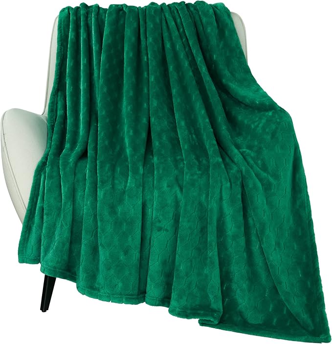 Fleece Blanket Super Soft Cozy Throw Blanket 50" x 60", Lightweight Fuzzy Comfy Textured Flannel Blanket Warm Plush Throw Blankets for Couch, Sofa, Bed, Emerald