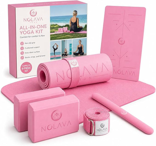Nolava Yoga Mat with Bag – 72 x 24 inch, 1/4 inch Thick Non-Slip Mat – Includes Slap Band, Black Zippered Carry Tote with Mat Sleeve & Inner Pocket – For Yoga, Pilates, Home or Studio.