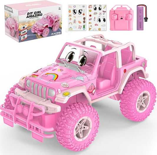 NQD Remote Control Car, Rechargeable RC Racing Cars with Stickers 1:16 Scale, 80 Min Play, 2.4Ghz Off Road Trucks All Terrain Toys Gifts for 3-Year-Old Girls
