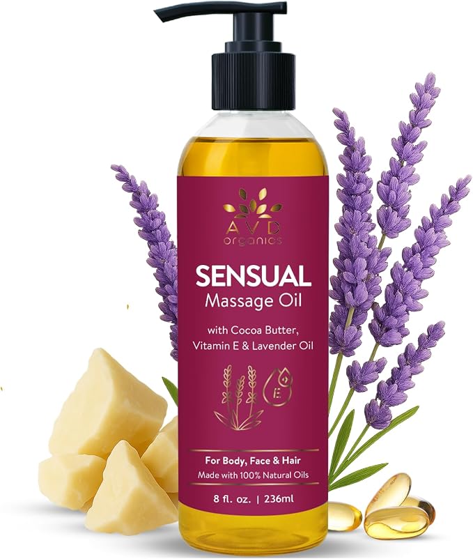 AVD Organics Sensual Massage Oil 236 ml | Intimate Moments & Enhanced Stimulation |Aromatherapy Date Night | Ideal for Full Body & Muscle Massage | for Women & Men| 8 fl .oz