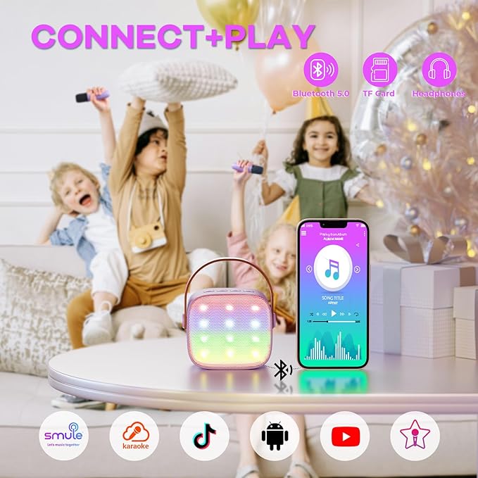 Karaoke Machine for Kids, Portable Mini Speaker with 2 Wireless Microphones, 2026 TOP Kids Gifts for Girls Ages 3, 4, 5, 6, 7, 8, 9, 10, 12 +Years Old, 4-12th Birthday Present Toy Party (Purple)