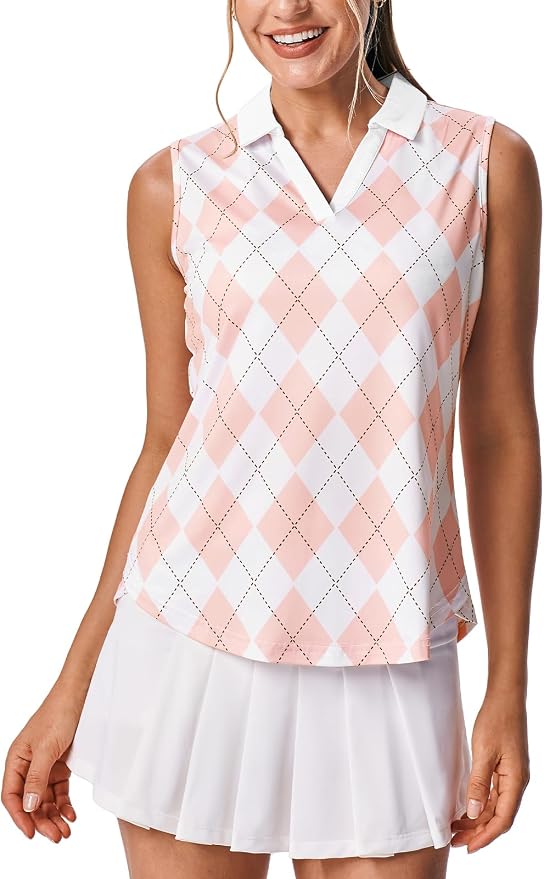 BGOWATU Women's Sleeveless Golf Polo Shirts Collared V Neck Tennis Tank Tops UPF 50+ Quick Dry Lightweight