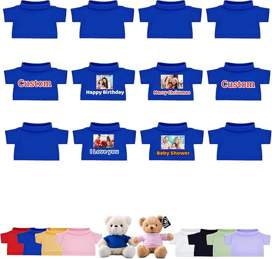 12 Pcs Custom Teddy Bear Clothes with Name Photo, Personalized Stuffed Animal Clothes for Teddy Bears Fit 8-16inch Stuffed Bear Clothing, Custom Doll Outfit Make Your Own Plush Doll Shirt