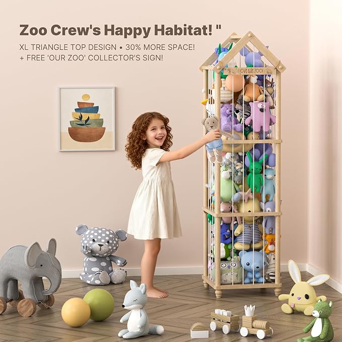 Stuffed Animal Storage, Wood Stuffed Animal Zoo Storage,3D Zoo Plaque Toy Organizer, Extra Large Capacity Plush Toy Cage,Stuffed Animal Holder,Gift for Nursery Playroom Kidroom Decor
