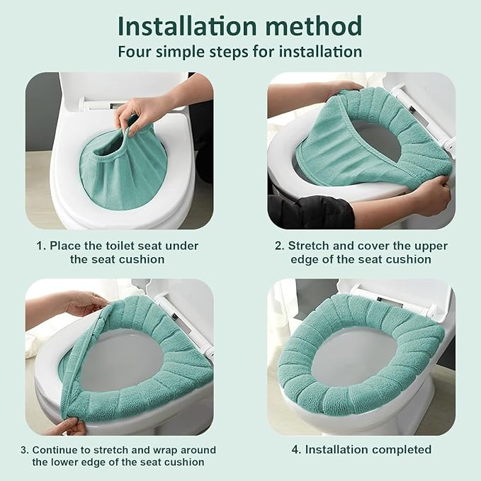 5 Pack Soft Washable Toilet Seat Covers, Thicker & Warmer Stretchable Cloth Pads for Bathroom, Cozy Pink Toilet Accessories Green