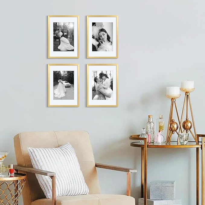 upsimples A3 Picture Frame, Display Pictures 8.3x11.7 with Mat or 11.7 x 16.5 Without, Wall Hanging Poster Frames, Gold, 1 Pack
