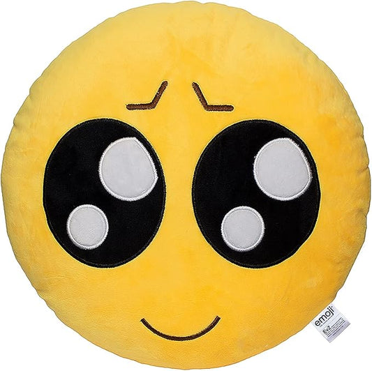 EvZ Official Certified Playcute Emoji Pillow - 32cm Large Soft Plush Pleading Face Emoticon Cushion - Cute Innocent Big Eyes Decorative Stuffed Toy for Kids, Girlfriend & Kawaii Room Decor (Yellow)