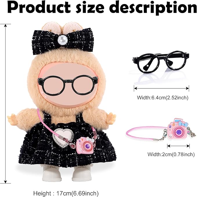 Fashion 17cm Chic Doll Clothes Accessories Set Include: 1 Hairpin, 1 Dress, 1 Glasses, 1 Bag and 1 Shoes for Dress up Your Dolls (Doll Not Included), Chic #Black
